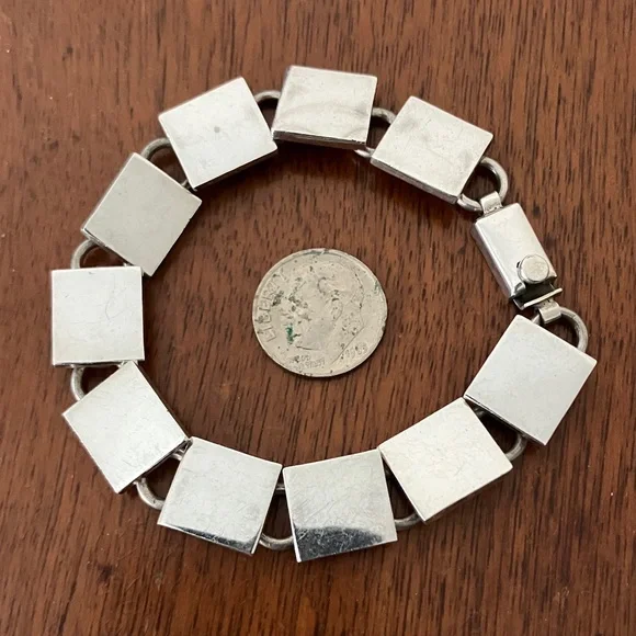 Vintage Taxco Silver Square Link Bracelet - Picture 9 of 9